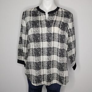 NWT Antilia Femme Black White Plaid Button Up Blouse L